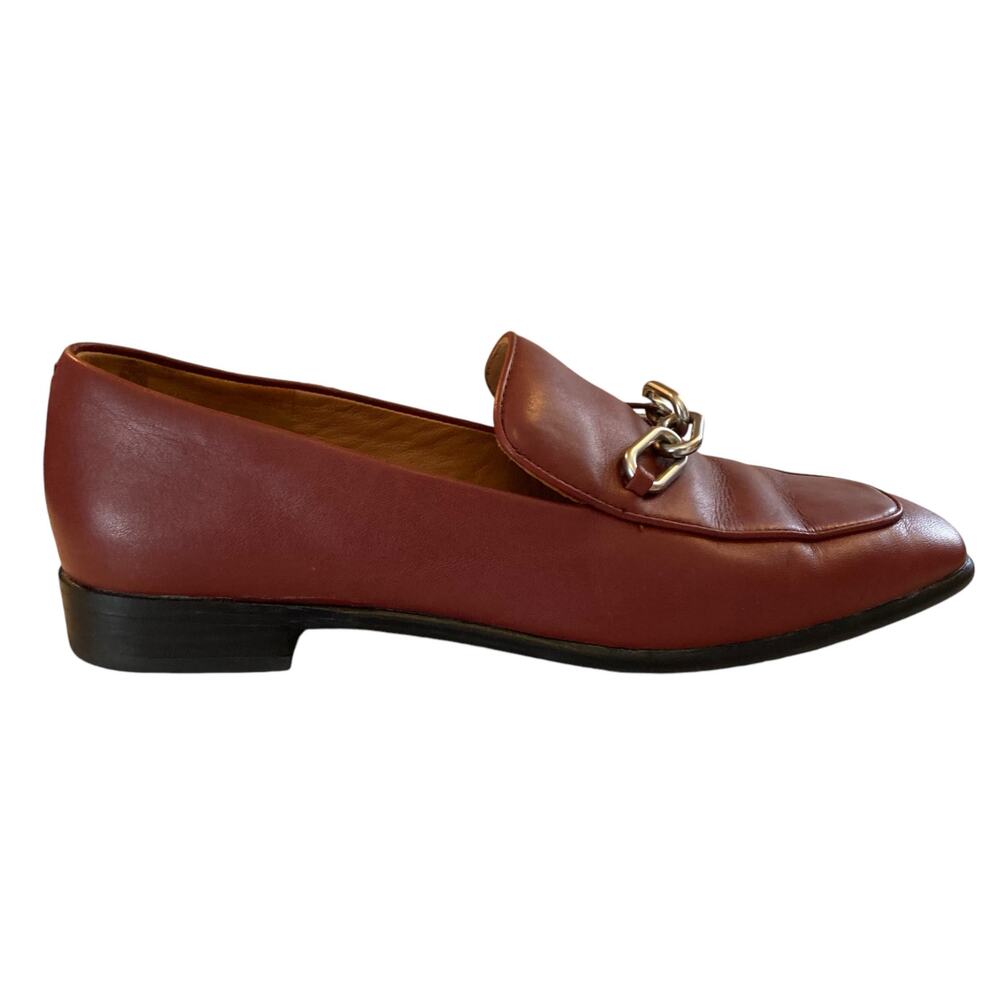 Rag Bone Aslen Leather Loafers Sz 37.5 Russet Red Chain Accent Classic Old Money - Picture 1 of 15